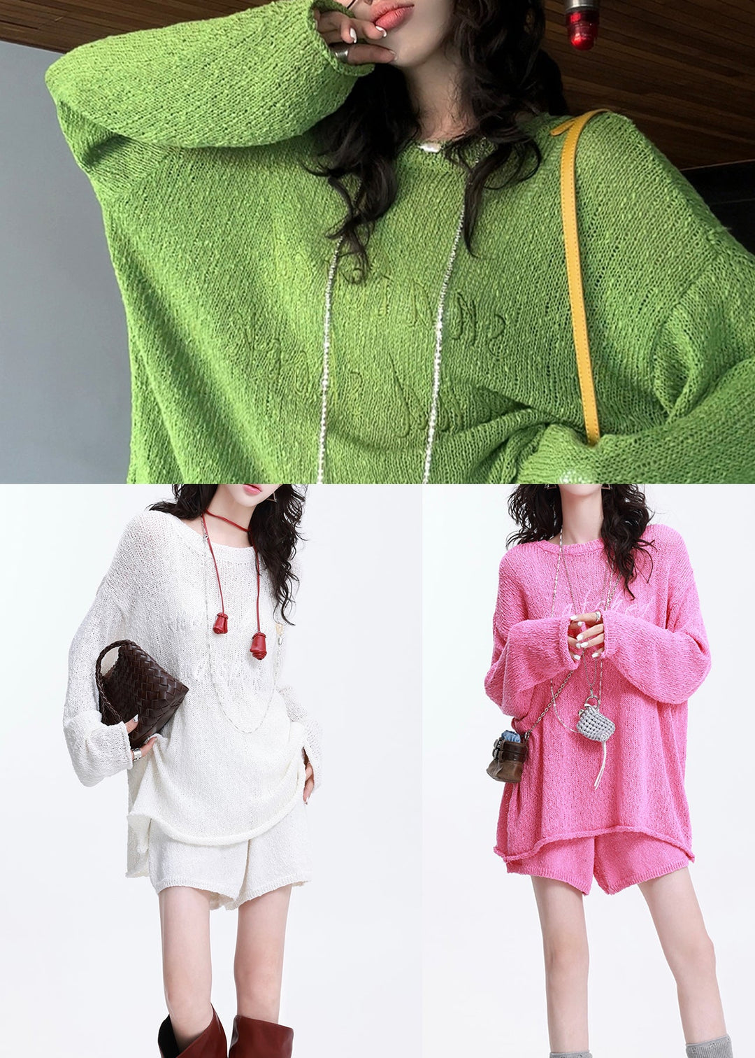 Beautiful Rose Oversized Cozy Knit Two Piece Suit Set Spring