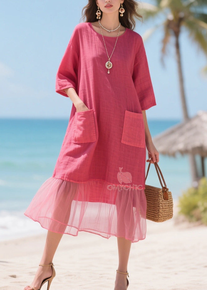 Beautiful Rose Oversized Patchwork Tulle Maxi Dresses Summer
