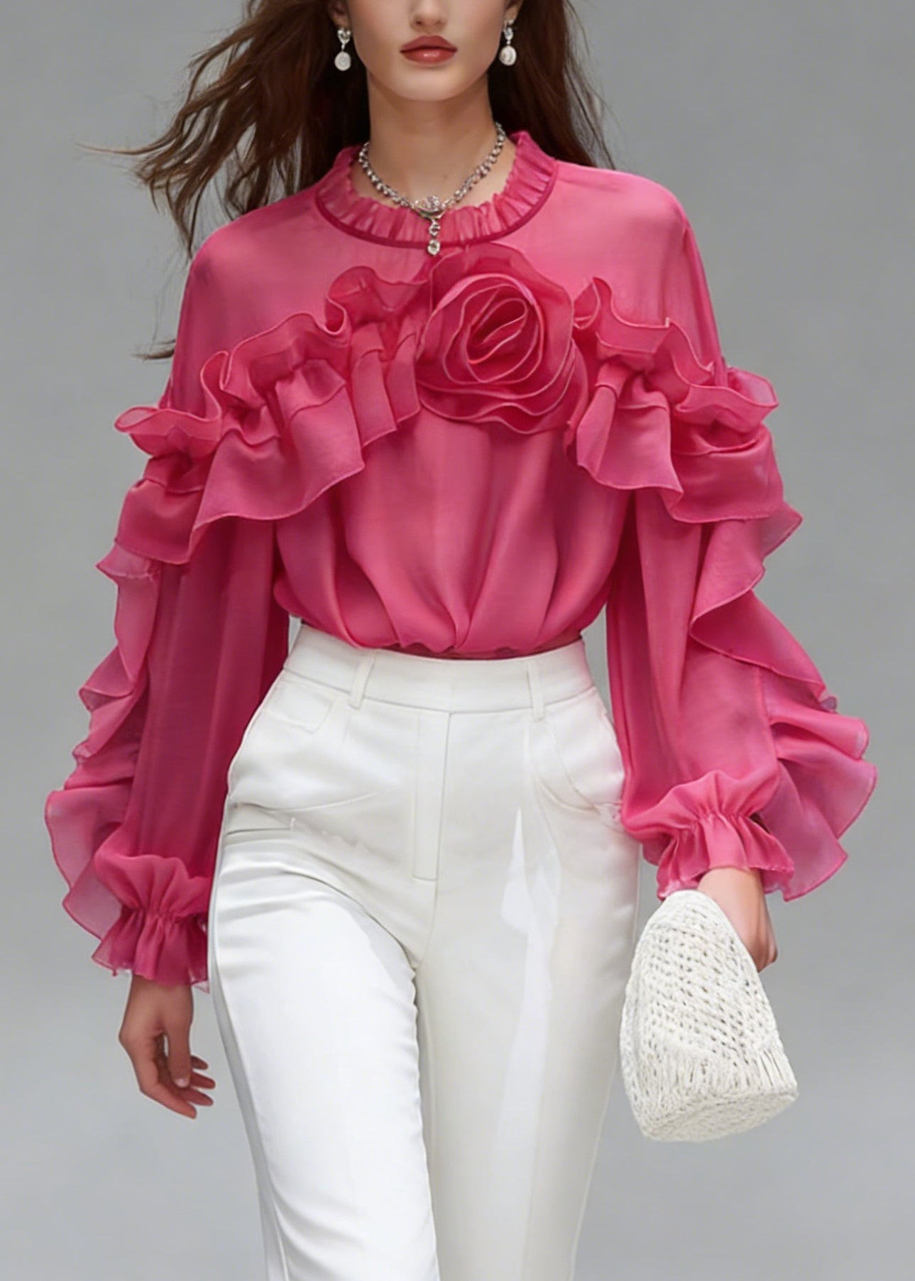 Beautiful Rose Ruffled Floral Cotton Shirt Spring - Omychic