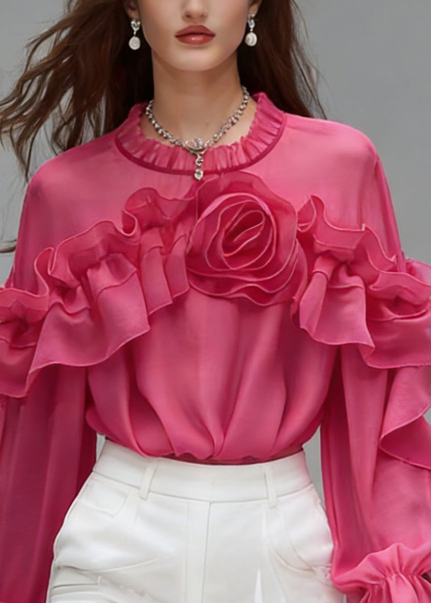 Beautiful Rose Ruffled Floral Cotton Shirt Spring - Omychic