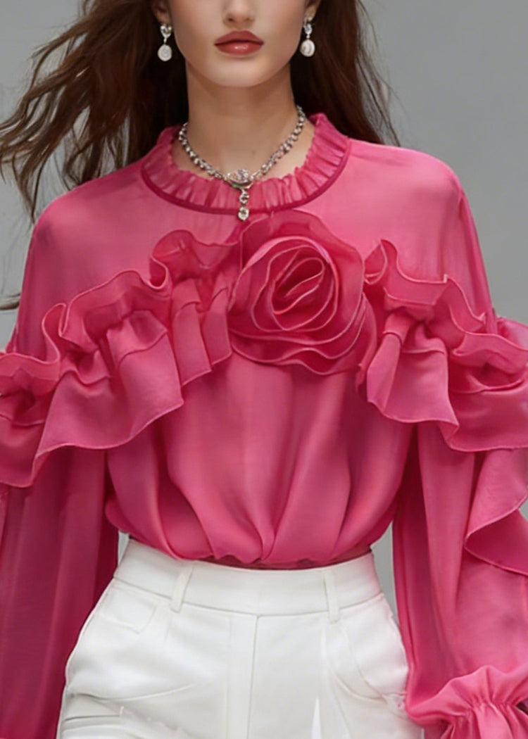 Beautiful Rose Ruffled Floral Cotton Shirt Spring - Omychic