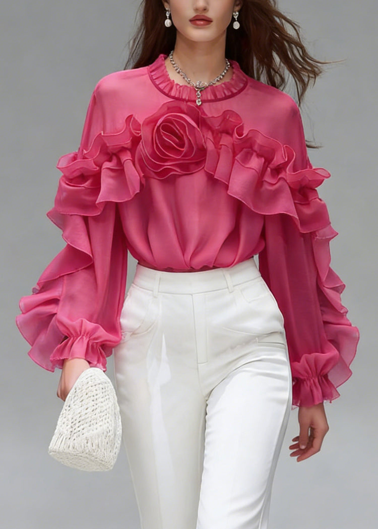 Beautiful Rose Ruffled Floral Cotton Shirt Spring - Omychic
