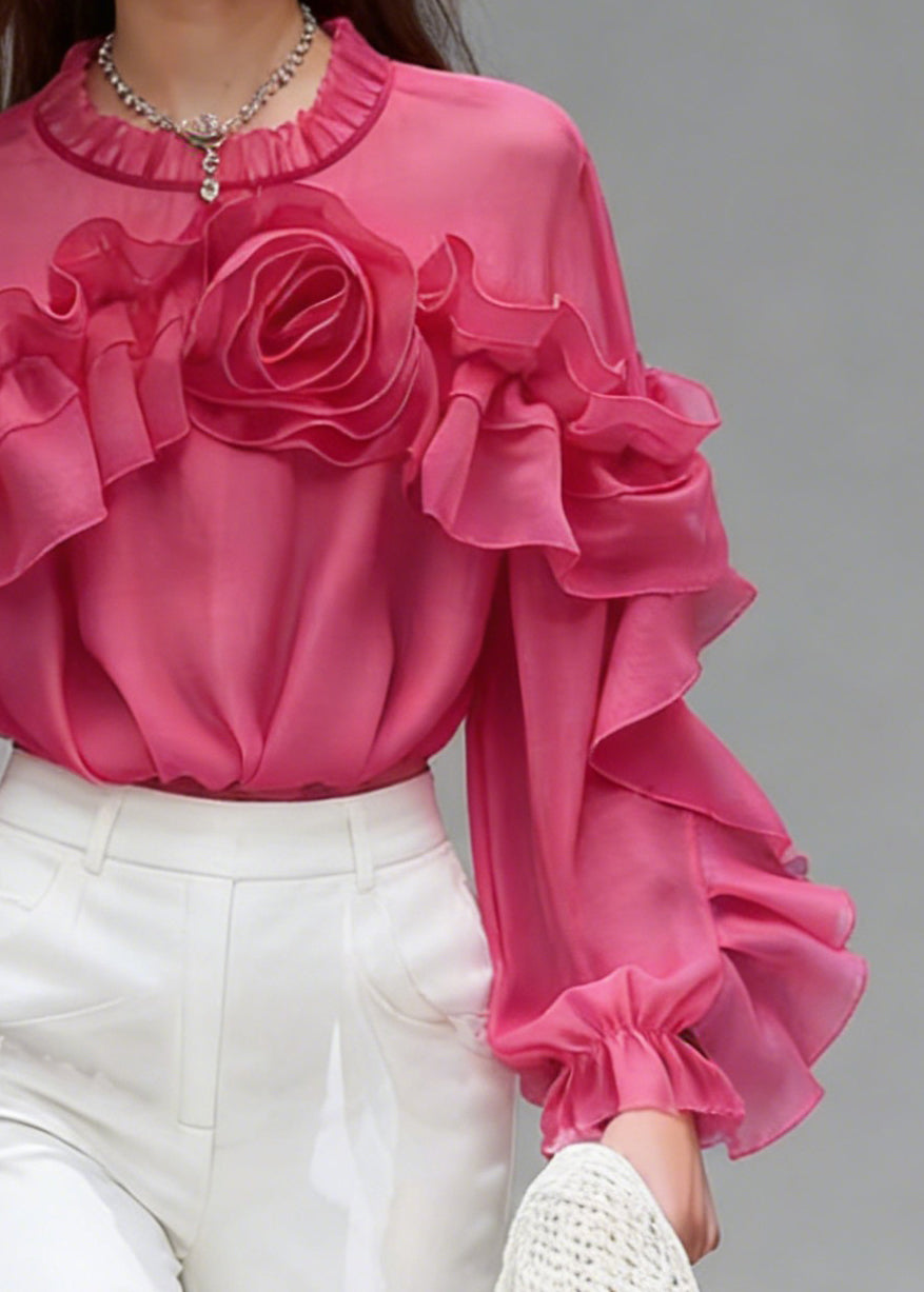 Beautiful Rose Ruffled Floral Cotton Shirt Spring - Omychic
