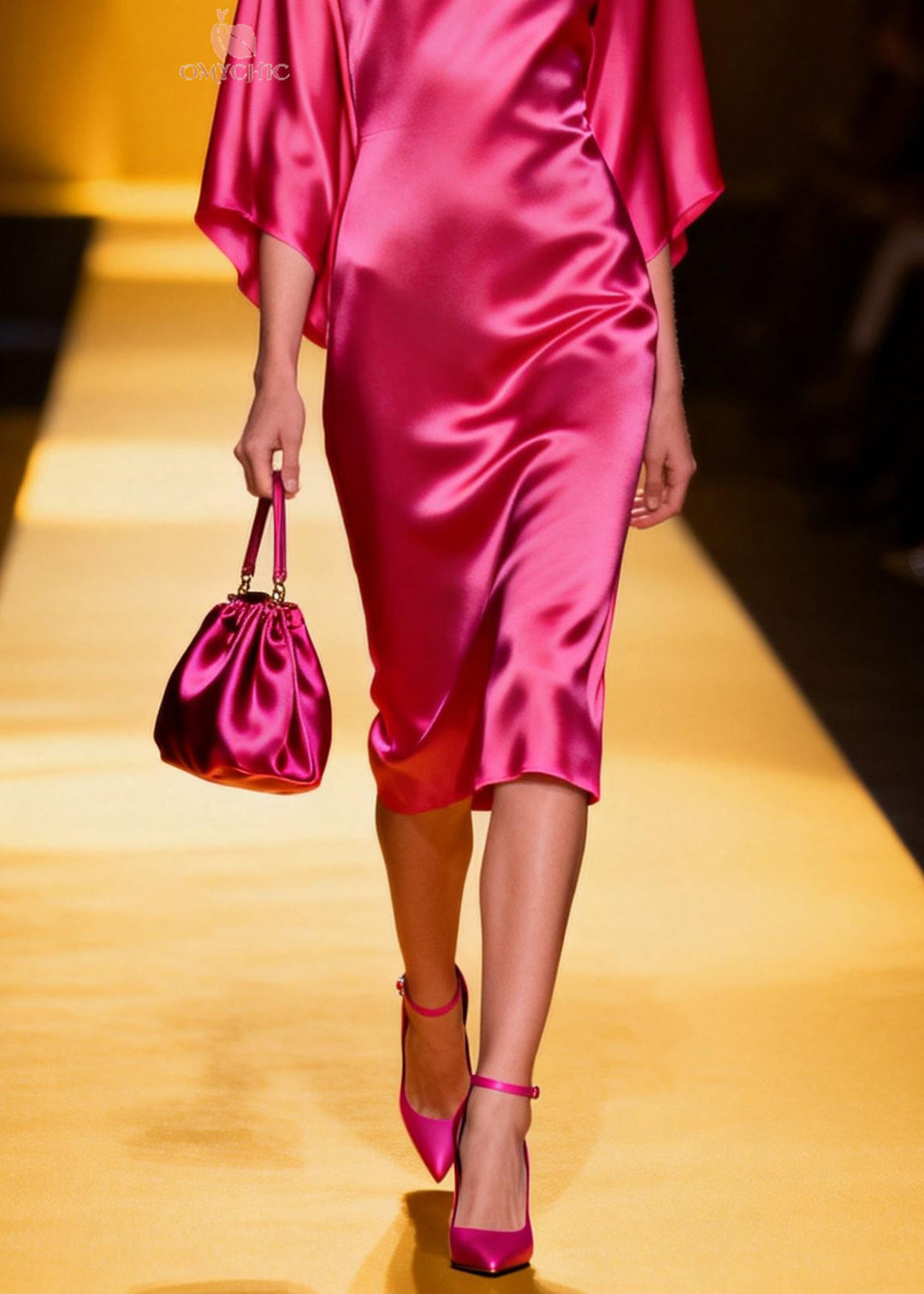 Beautiful Rose V Neck Silk Maxi Dresses Batwing Sleeve