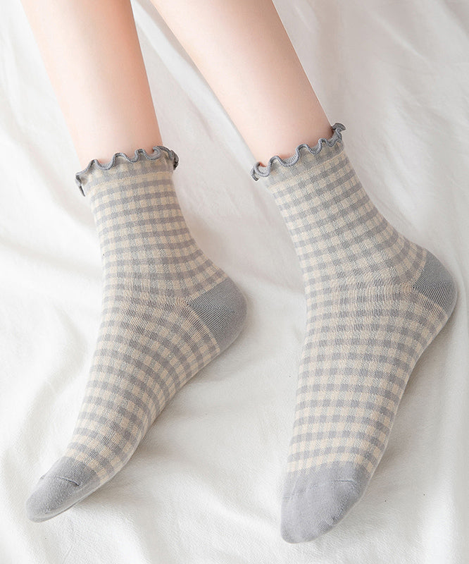 Beautiful Ruffled Plaid Cotton Crew Socks
