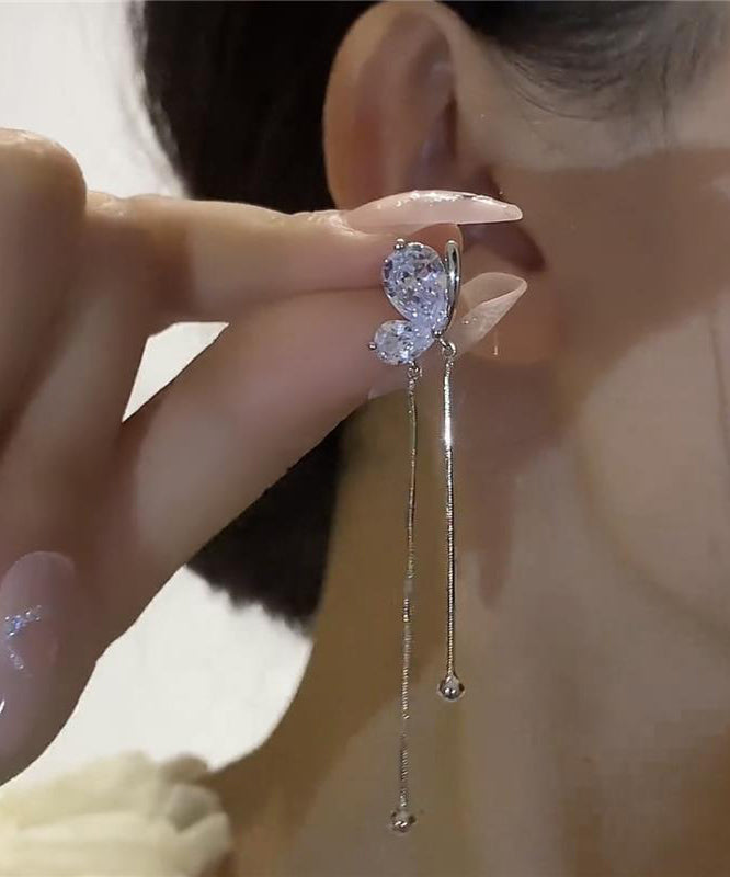 Beautiful Silk Copper Zircon Butterfly Tassel Drop Earrings