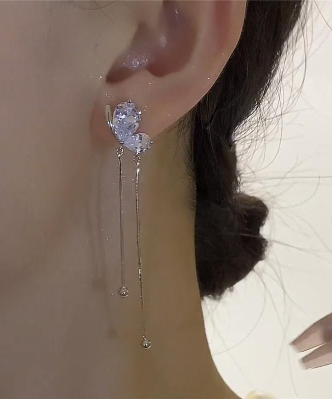 Beautiful Silk Copper Zircon Butterfly Tassel Drop Earrings