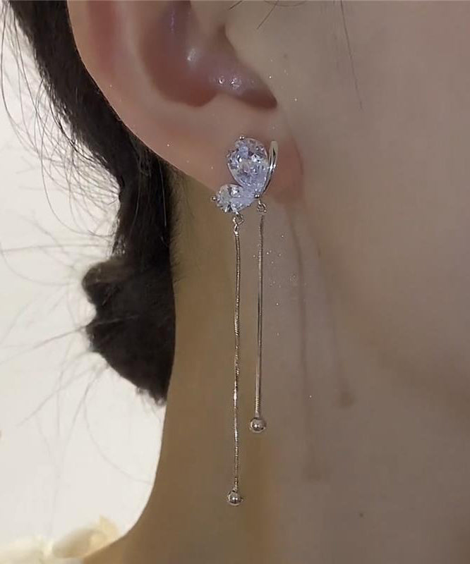 Beautiful Silk Copper Zircon Butterfly Tassel Drop Earrings