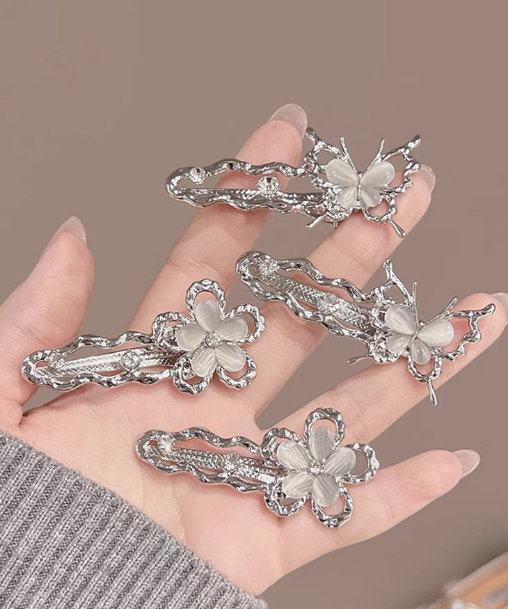 Beautiful Silk Metal Zircon Hollow Out Floral Butterfly Hairpin Two-Piece Set