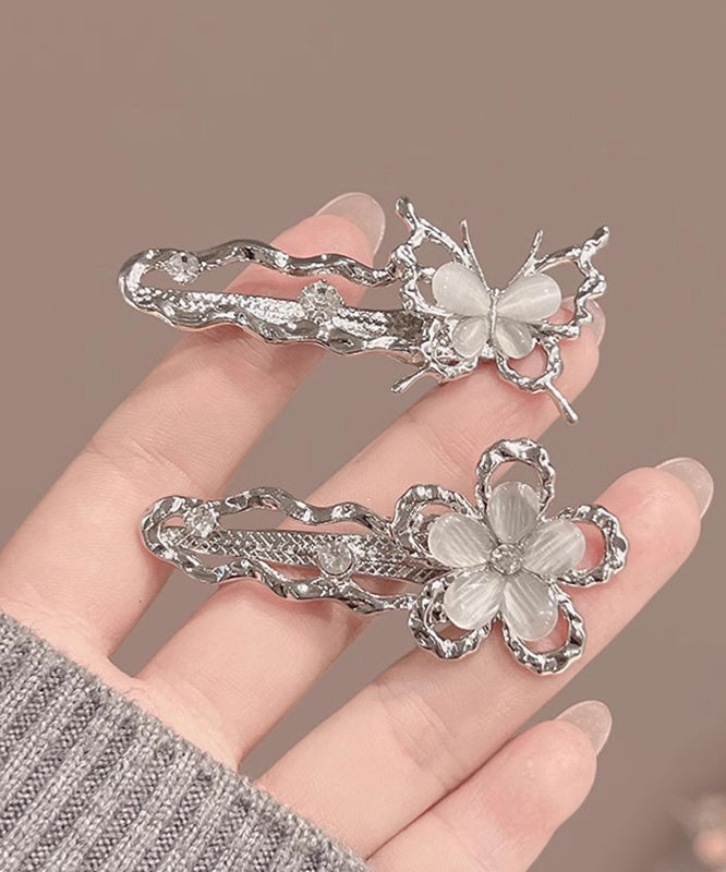 Beautiful Silk Metal Zircon Hollow Out Floral Butterfly Hairpin Two-Piece Set