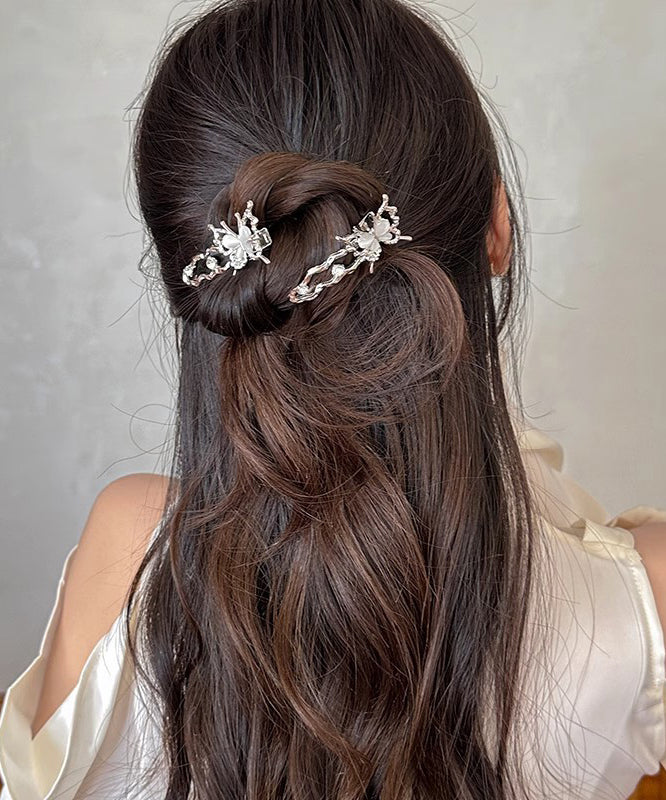 Beautiful Silk Metal Zircon Hollow Out Floral Butterfly Hairpin Two-Piece Set