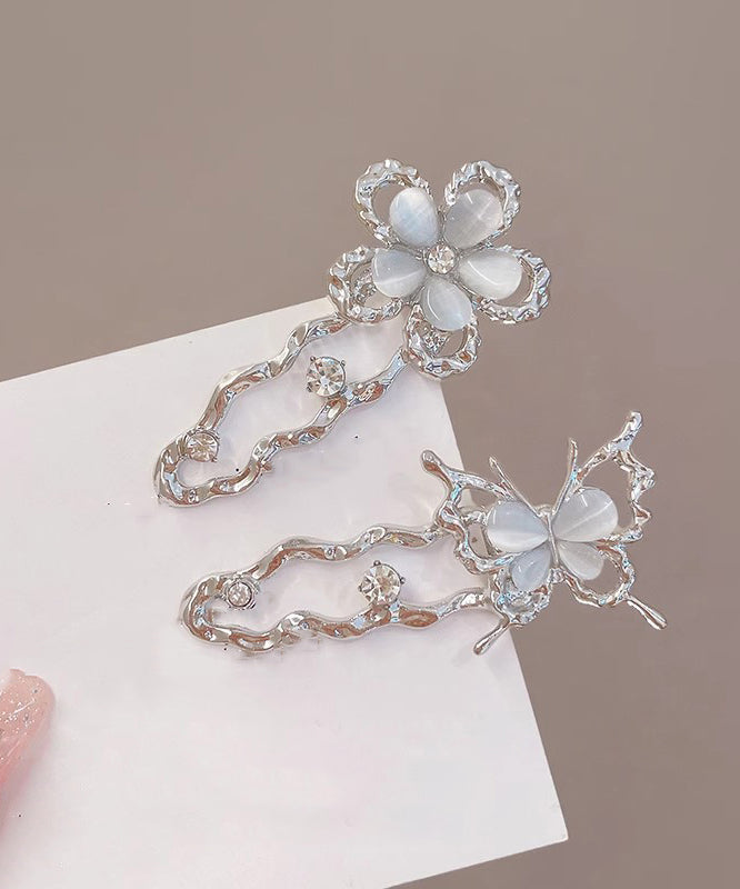 Beautiful Silk Metal Zircon Hollow Out Floral Butterfly Hairpin Two-Piece Set