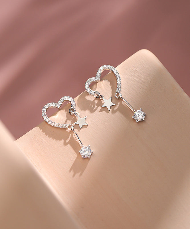 Beautiful Silk Sterling Silver Zircon Star Love Tasses Drop Earrings