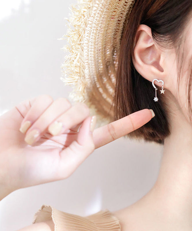 Beautiful Silk Sterling Silver Zircon Star Love Tasses Drop Earrings