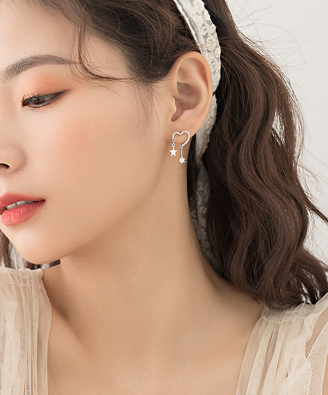 Beautiful Silk Sterling Silver Zircon Star Love Tasses Drop Earrings