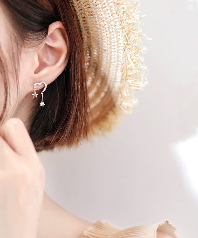Beautiful Silk Sterling Silver Zircon Star Love Tasses Drop Earrings
