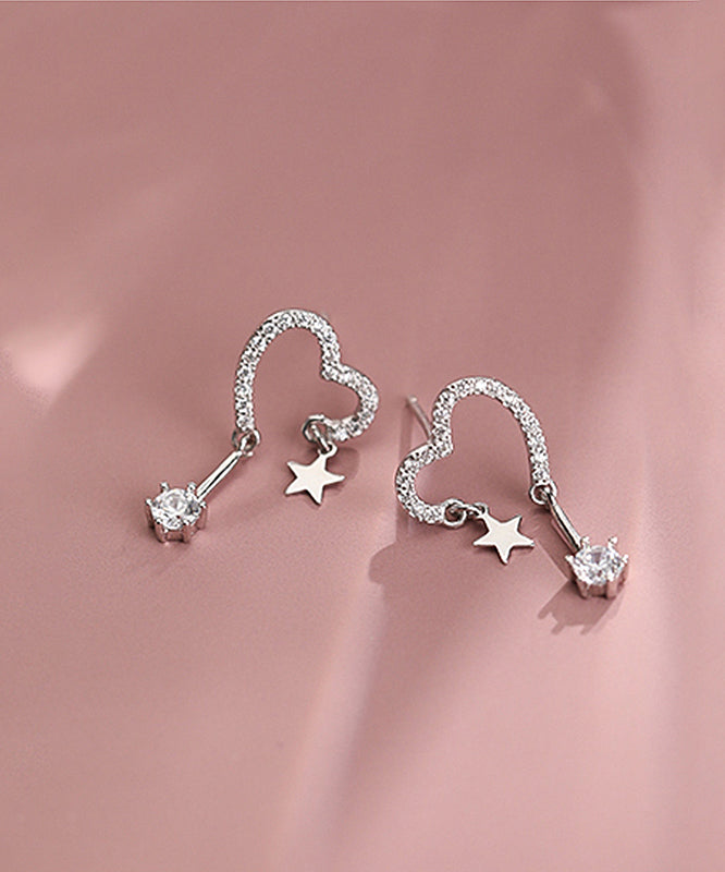 Beautiful Silk Sterling Silver Zircon Star Love Tasses Drop Earrings
