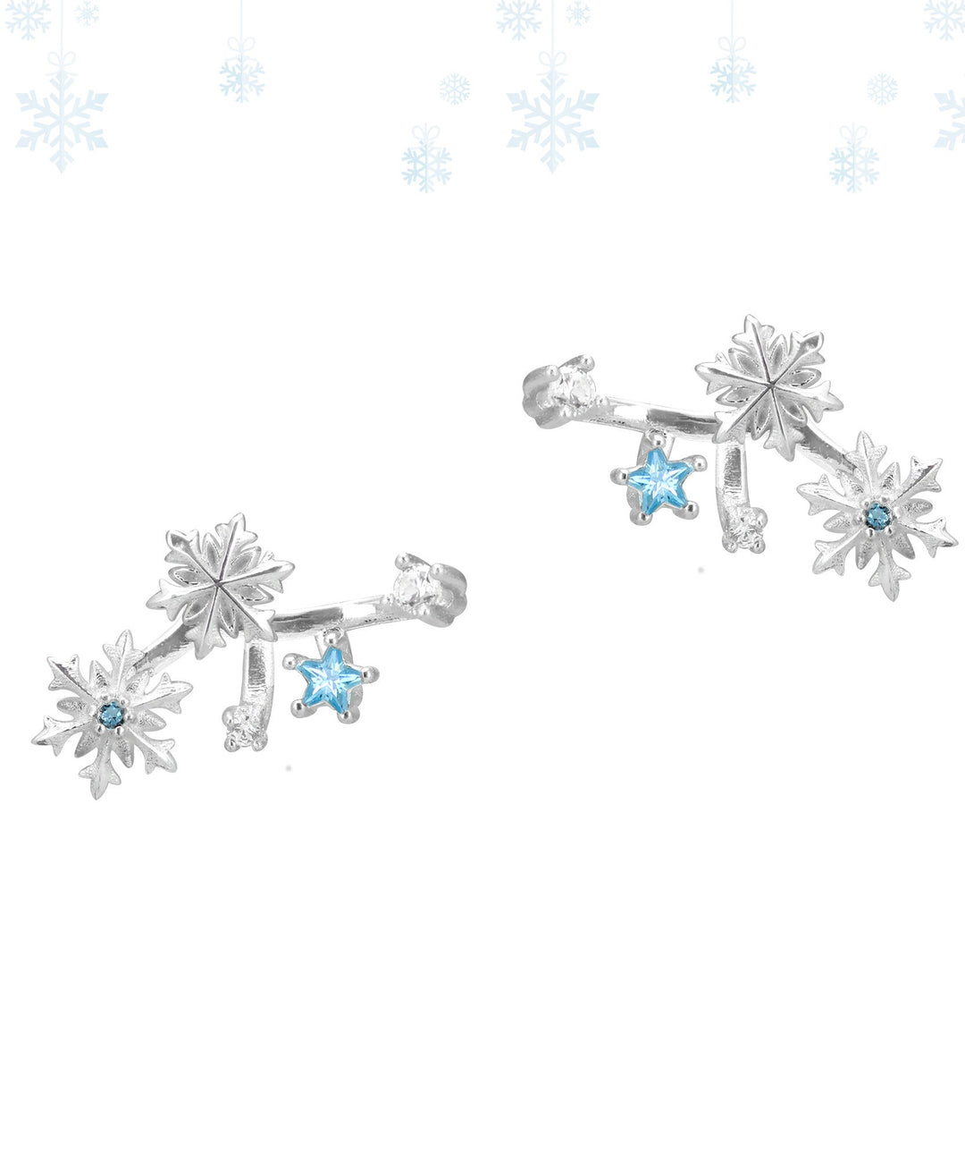 Beautiful Silvery Snowflake Metal Fine Zircon Stud Earrings