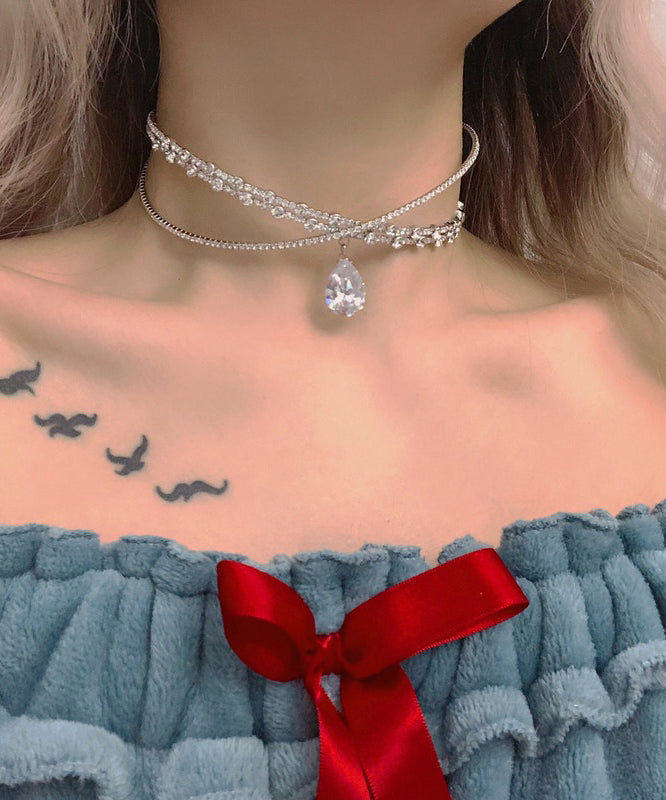 Beautiful Silvery Sparkling Zircon Choker - Omychic