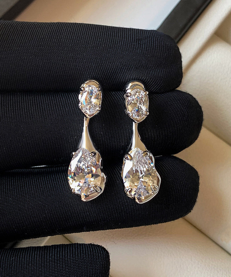 Beautiful Silvery Teardrop Shape Sparkling Zircon Drop Earrings - Omychic
