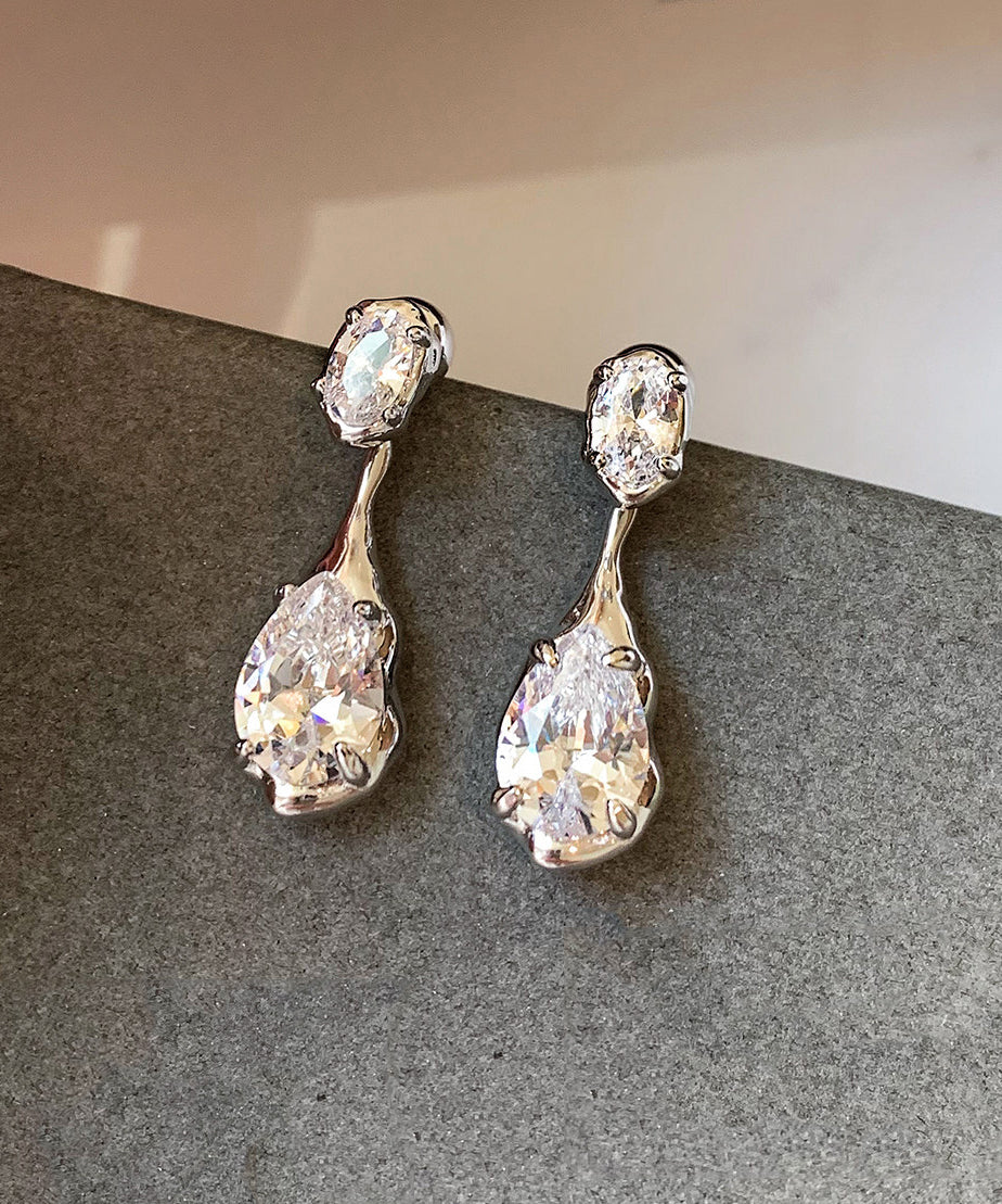 Beautiful Silvery Teardrop Shape Sparkling Zircon Drop Earrings - Omychic