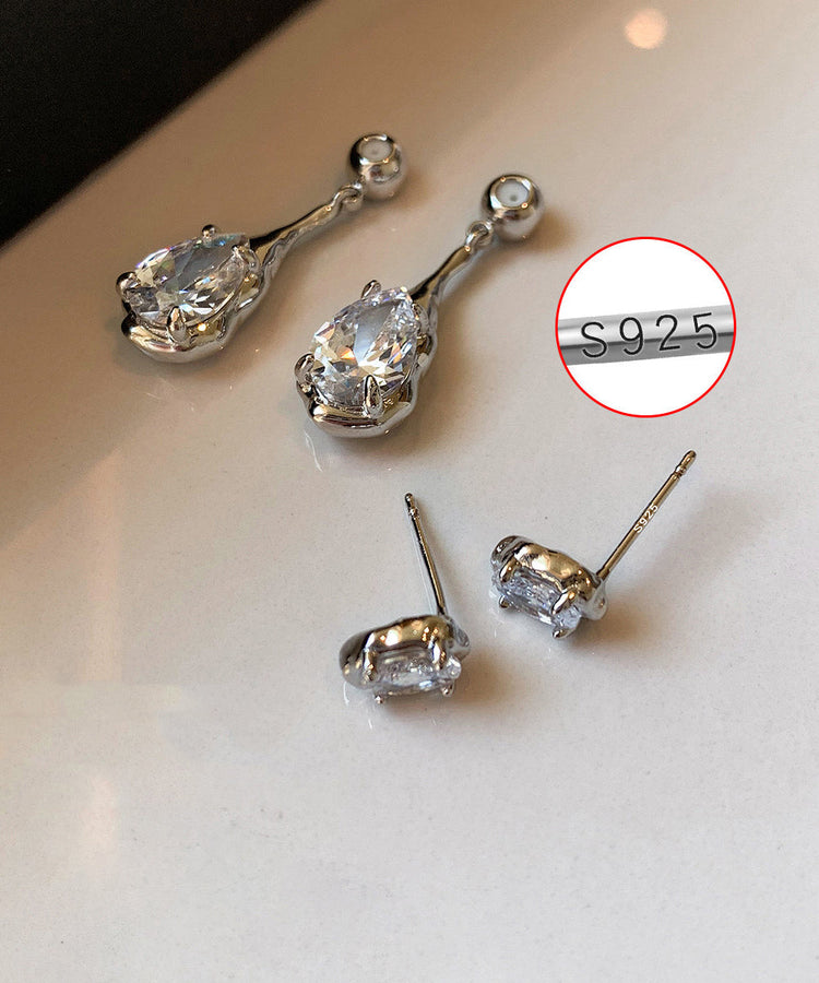 Beautiful Silvery Teardrop Shape Sparkling Zircon Drop Earrings - Omychic