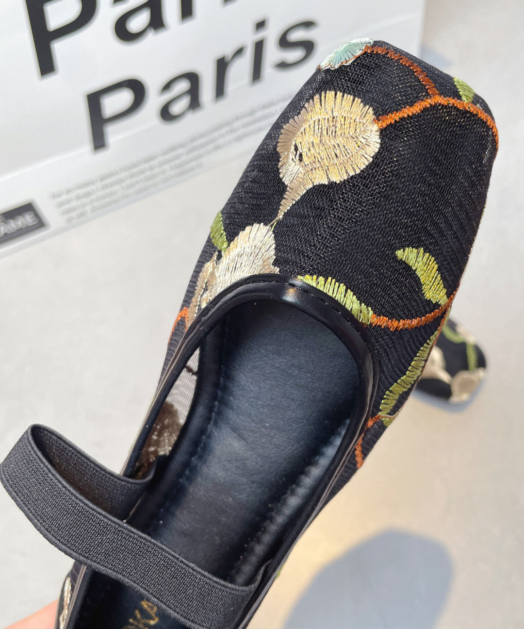 Beautiful Splicing Chinese Style Flats Black Breathable Mesh Embroidered