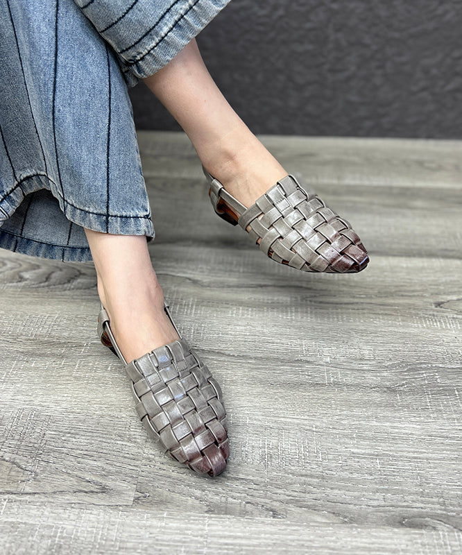 Beautiful Splicing Chunky Hollow Out Sandals Grey Cowhide Leather