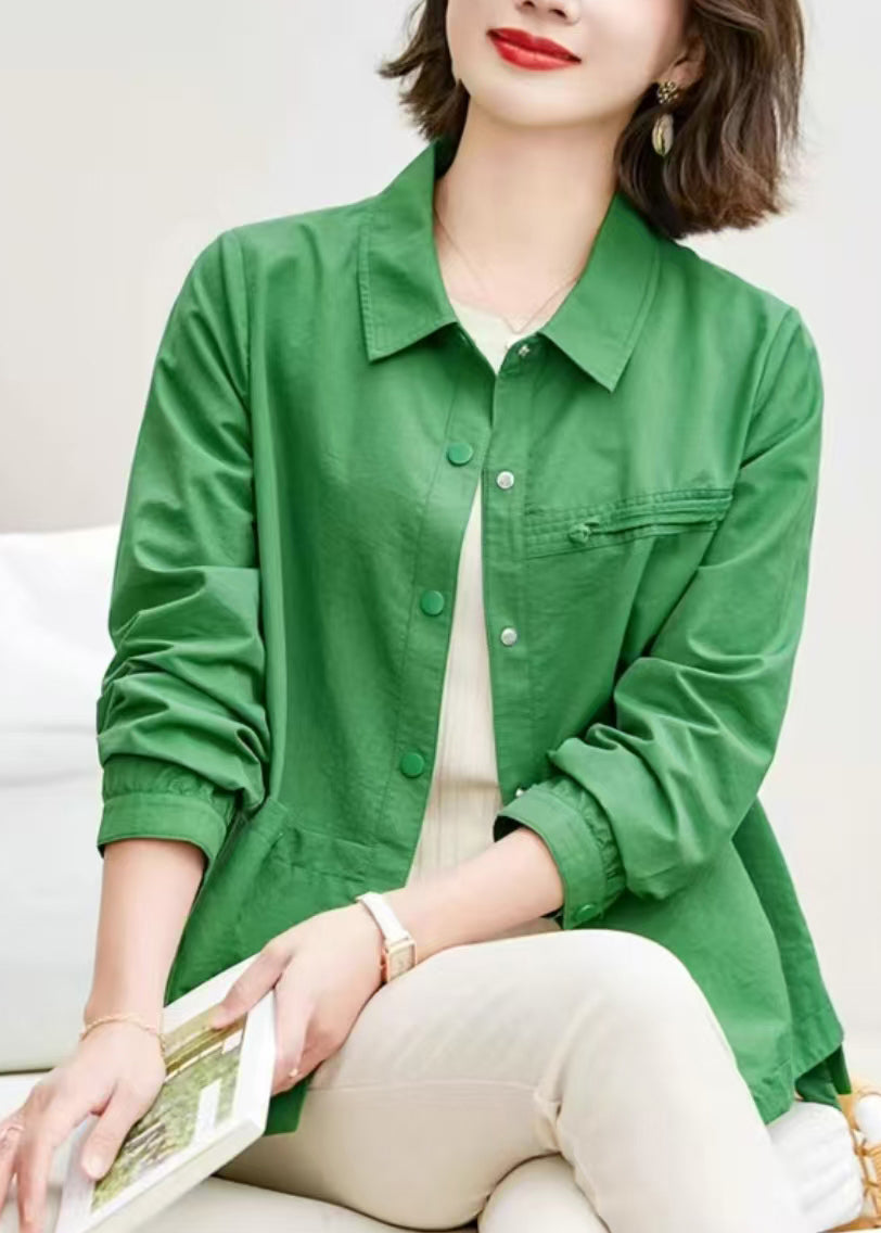 Beautiful Tea Green Oversized Cotton Shirt Tops Spring