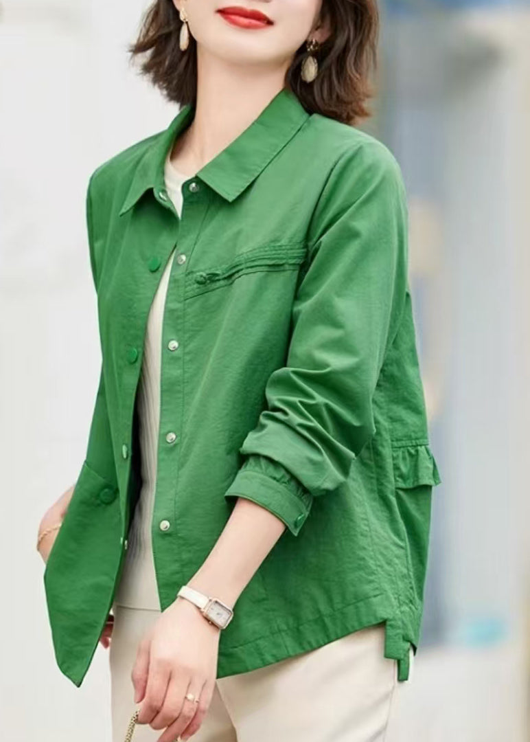 Beautiful Tea Green Oversized Cotton Shirt Tops Spring