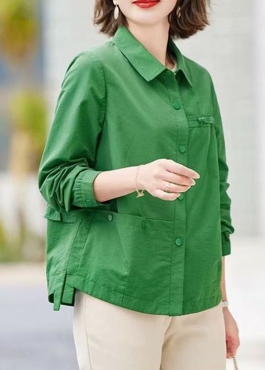 Beautiful Tea Green Oversized Cotton Shirt Tops Spring