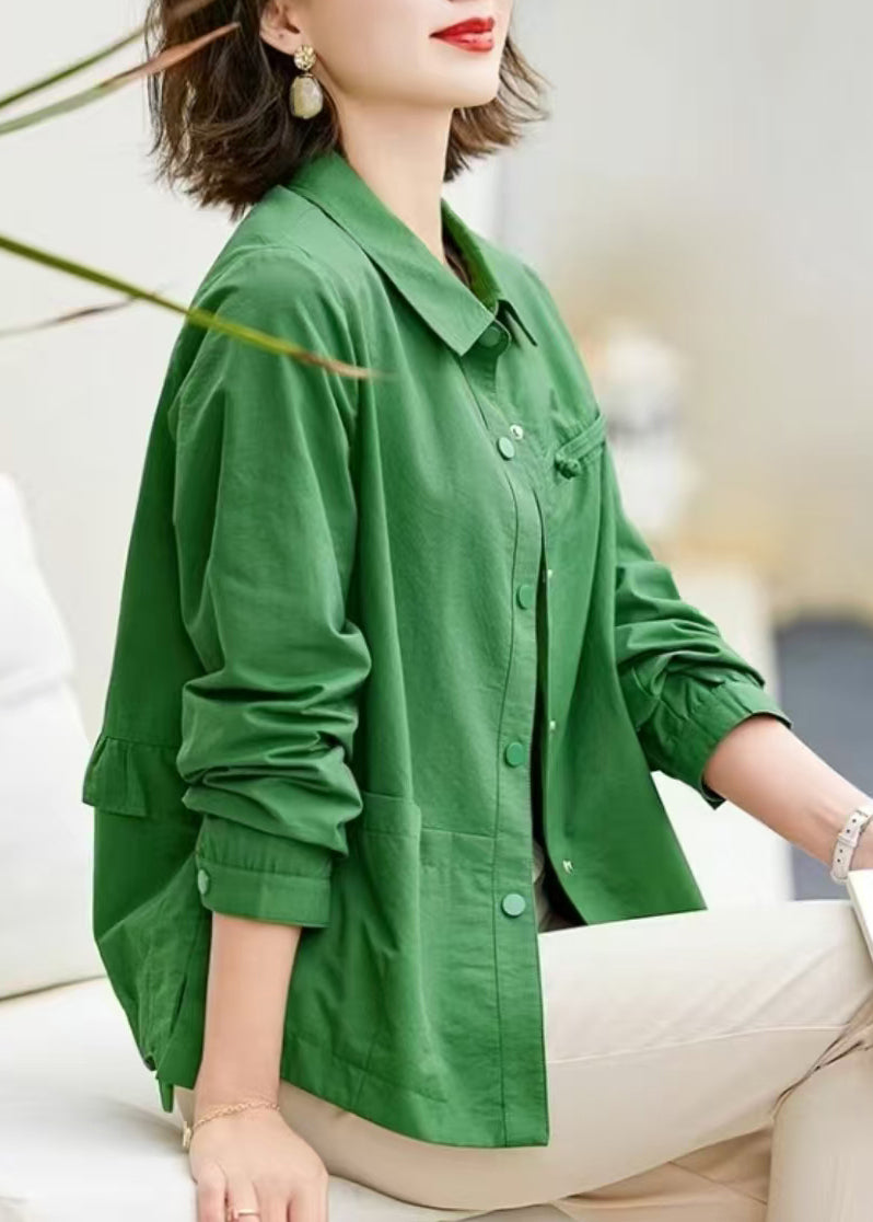 Beautiful Tea Green Oversized Cotton Shirt Tops Spring