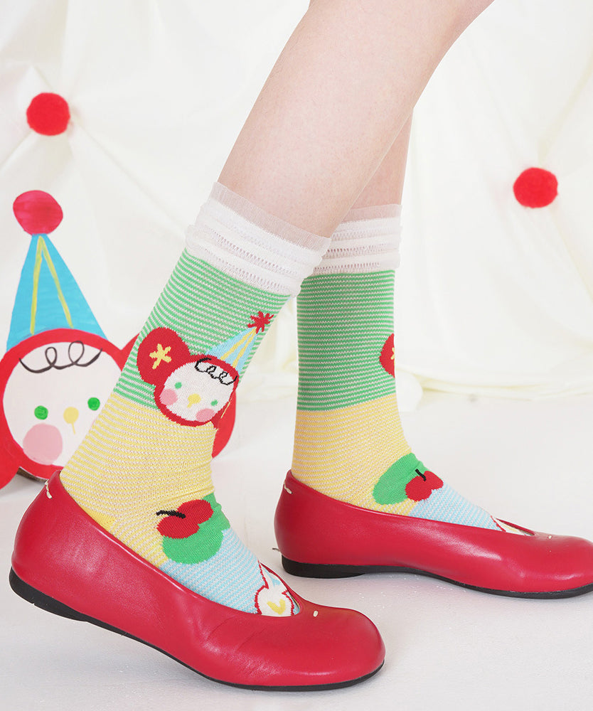 Beautiful Thin Mesh Breathable Cartoon Mid Calf Socks