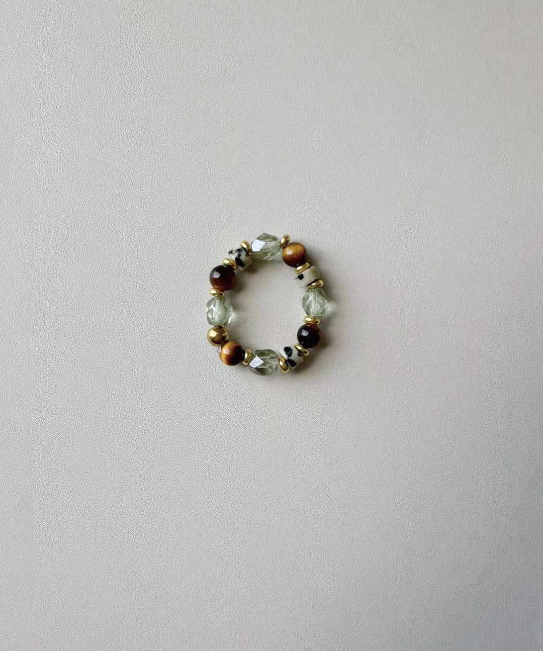 Beautiful Tiger Eye Czech Glass Beading Rings Charm Bracelet Two Piece Set