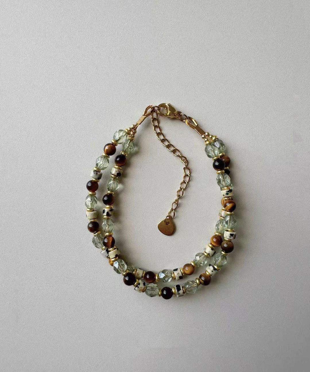 Beautiful Tiger Eye Czech Glass Beading Rings Charm Bracelet Two Piece Set