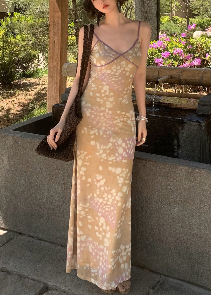 Beautiful V Neck Patchwork Long Spaghetti Strap Dress Sleeveless
