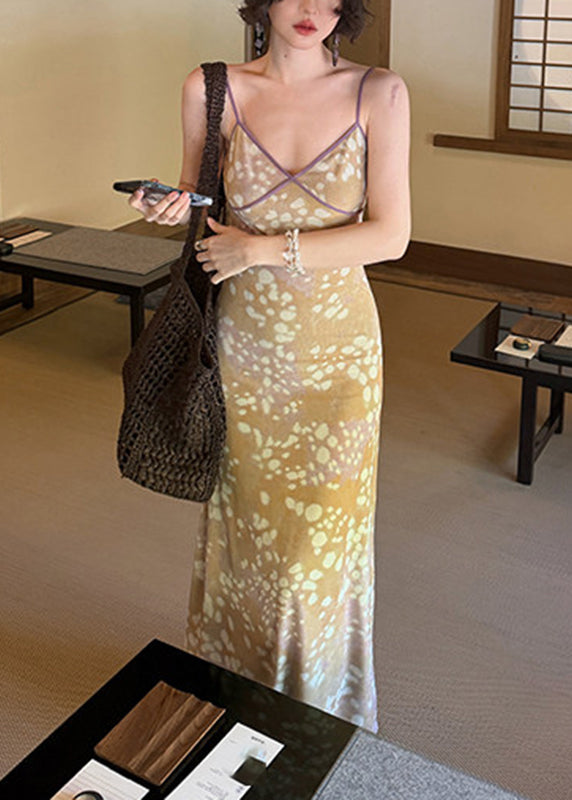 Beautiful V Neck Patchwork Long Spaghetti Strap Dress Sleeveless