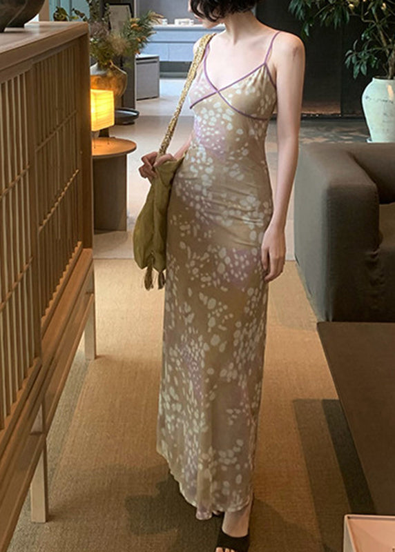 Beautiful V Neck Patchwork Long Spaghetti Strap Dress Sleeveless