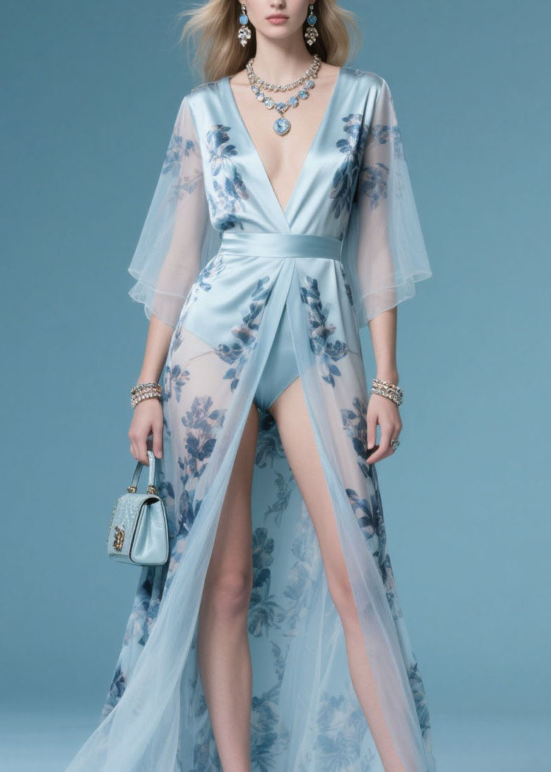 Beautiful V Neck Print Chiffon Long Cardigan Summer