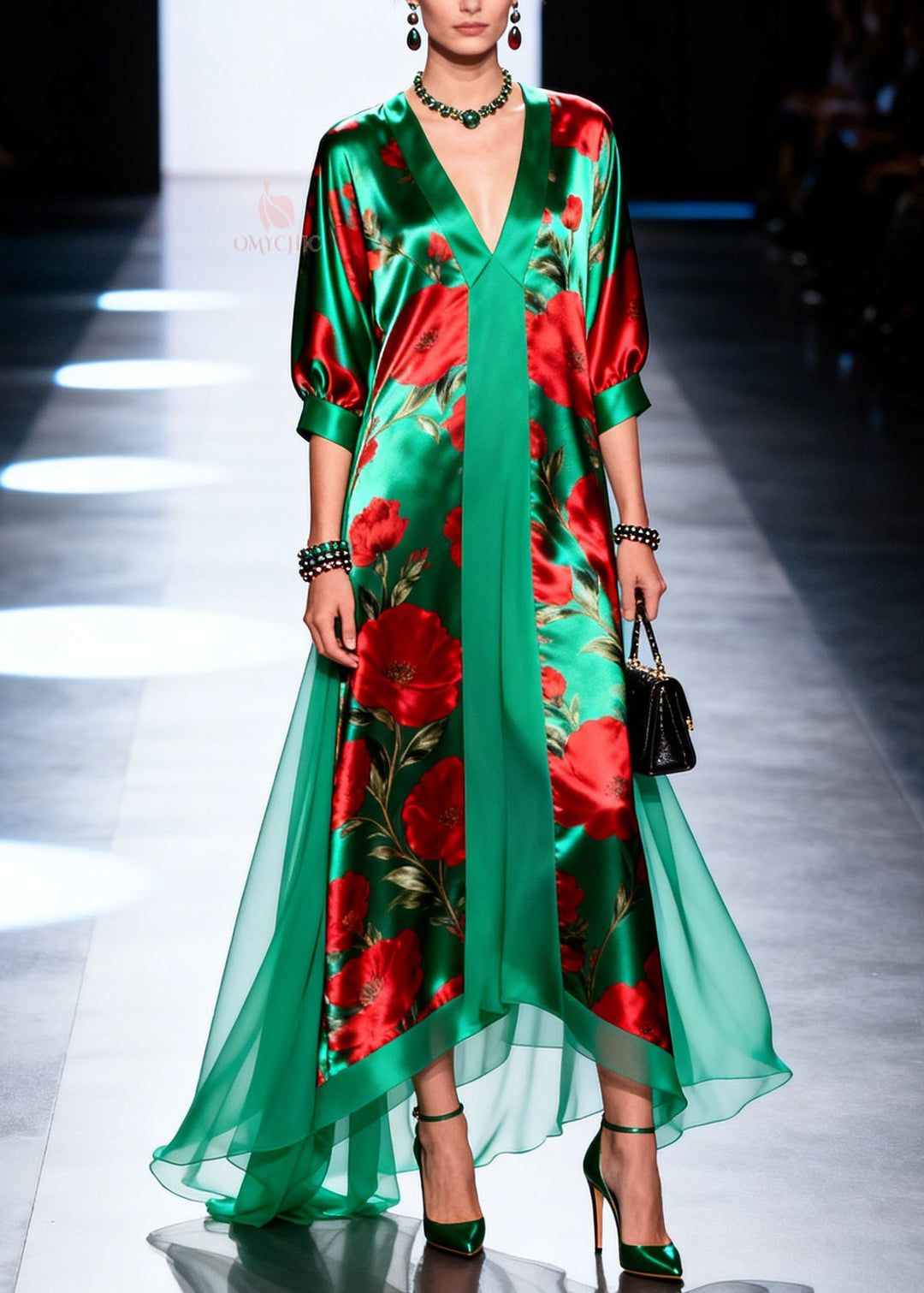 Beautiful V Neck Print Patchwork Chiffon Maxi Dresses Summer