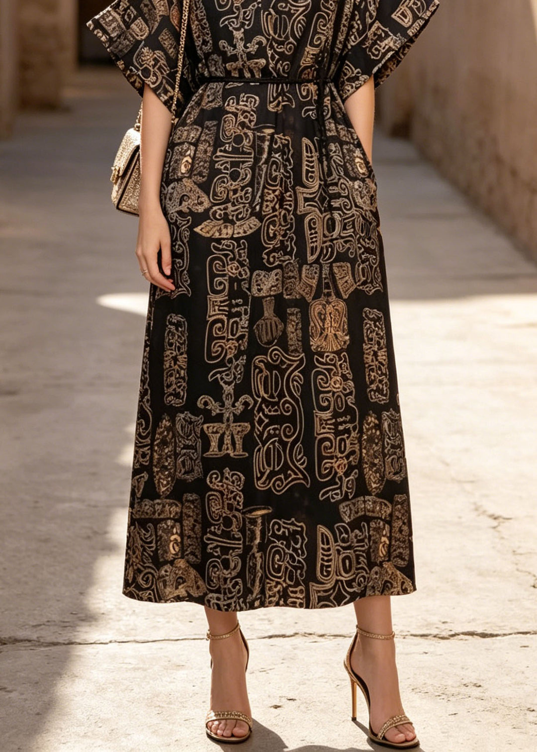 Beautiful V Neck Print Pockets Cotton Dresses Summer
