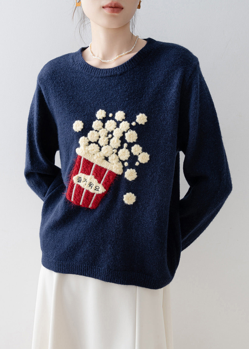 Beautiful Versatile Navy O Neck Knit Sweaters Spring