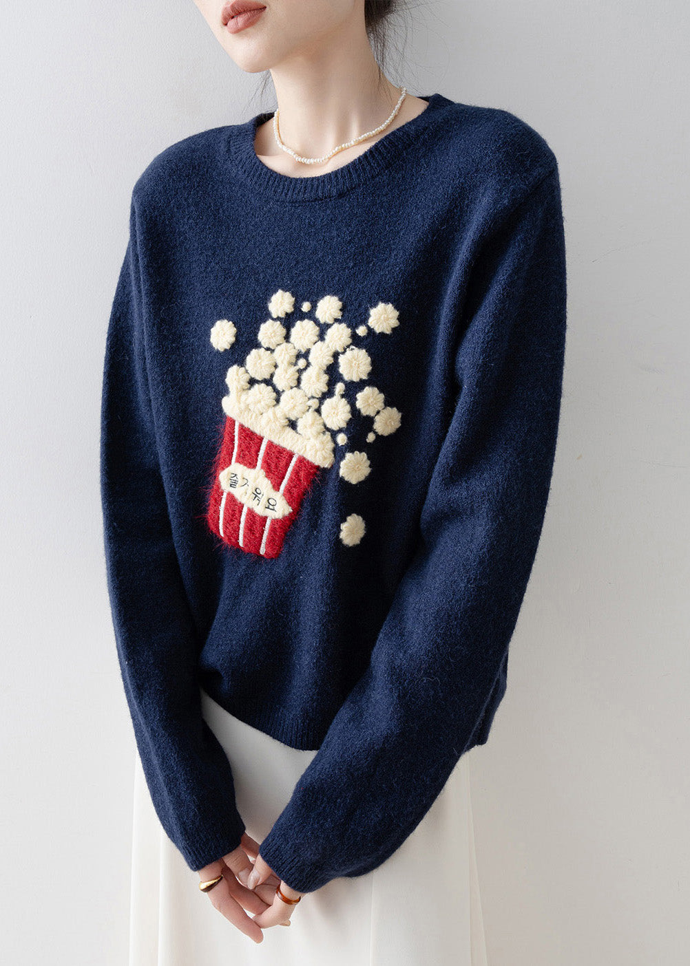 Beautiful Versatile Navy O Neck Knit Sweaters Spring