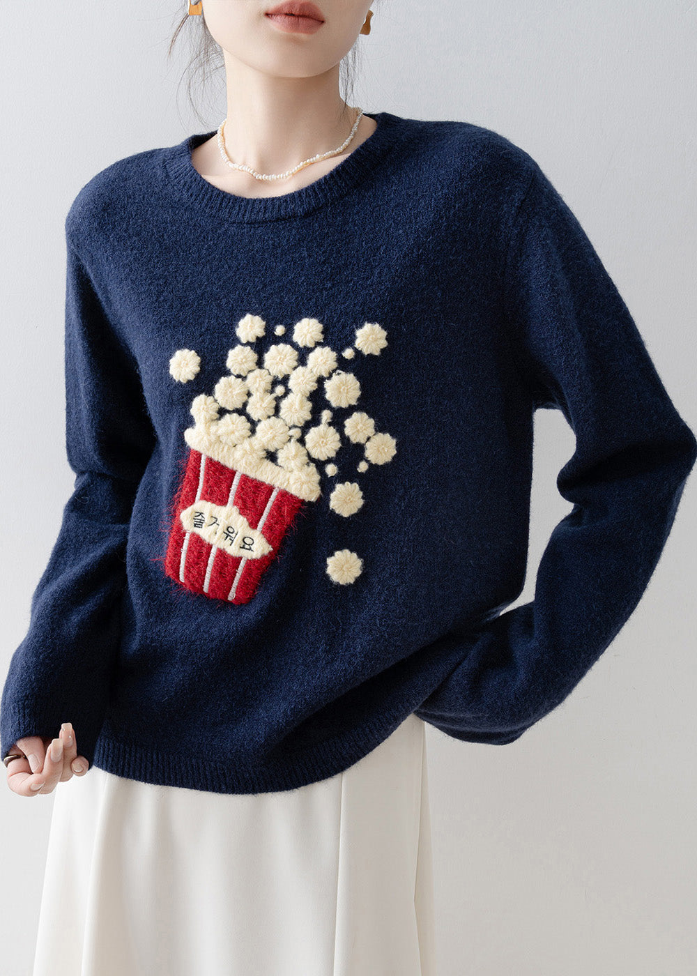 Beautiful Versatile Navy O Neck Knit Sweaters Spring