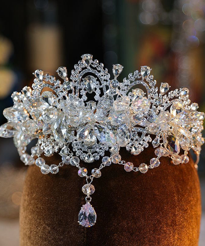 Beautiful White Alloy Zircon Crystal Tassel Drop Earrings And HairPiece Two-Piece Set