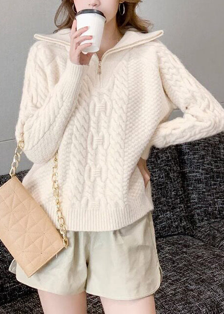 Beautiful White High Neck Thick Knit Sweater Tops Winter