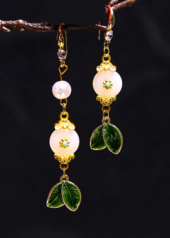 Beautiful White Jade Leaf Metal Drop Earrings 2025 new style - Omychic