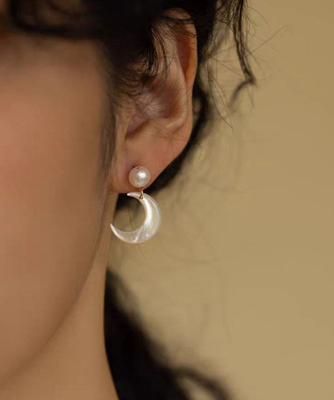Beautiful White Moon Shape Pearl Drop Earrings - Omychic