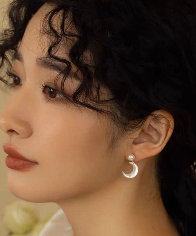 Beautiful White Moon Shape Pearl Drop Earrings - Omychic