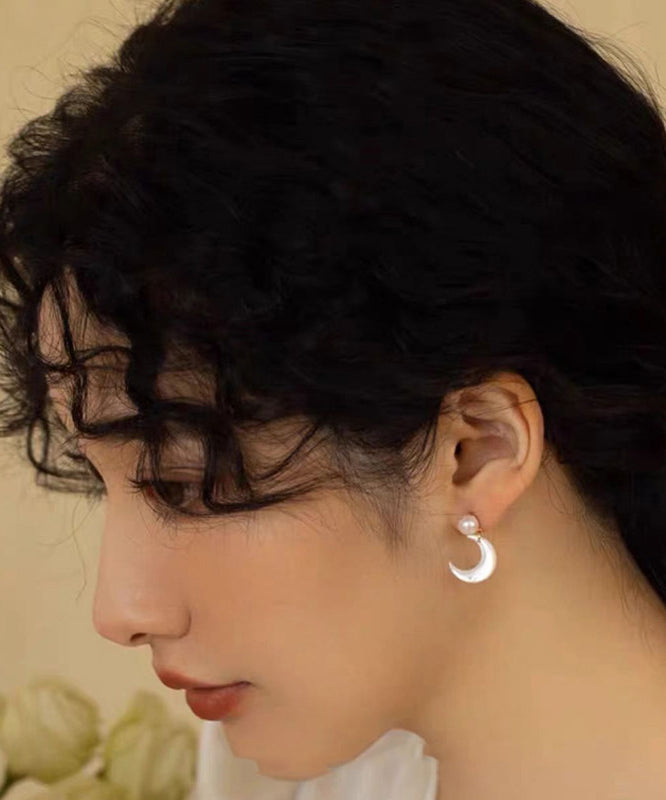 Beautiful White Moon Shape Pearl Drop Earrings - Omychic
